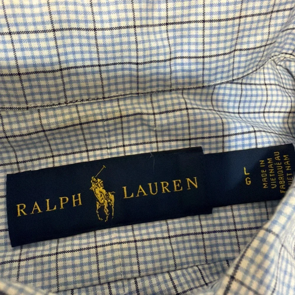 Ralph Lauren Long Sleeve Button Down Men's Shirt Classic Fit Large Blue Check